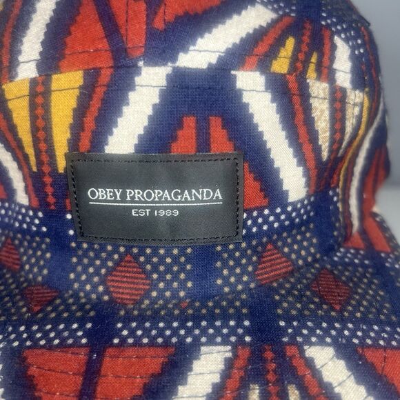 Obey Propaganda 5 Panel Hat Mens Blue Orange Aztec Tribal Cap Strapback - Picture 2 of 8